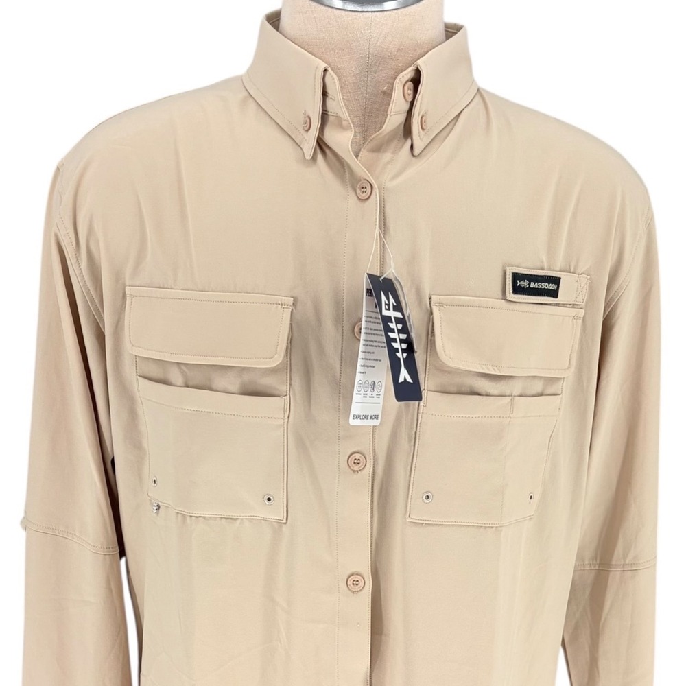 Bassdash Fishing Shirt 2XL Khaki Tan Long Sleeve UPF 50+ Vented BG1036 NEW